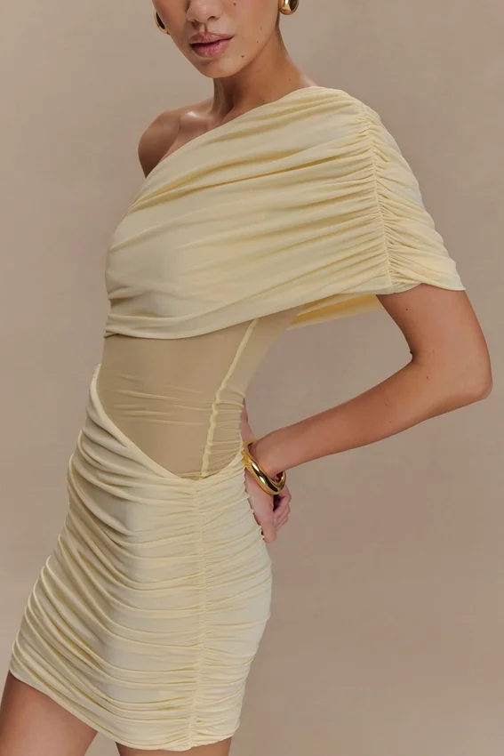 Vestido de malla con un solo hombro Dallas – Limón Vestido de malla con un solo hombro Dallas – Limón