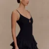 Vestido de malla con volantes Calantha – Negro