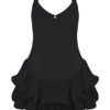 Vestido de malla con volantes Calantha – Negro