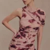 Vestido de malla de un solo hombro Adrienne – Estampado floral difuminado en color nude