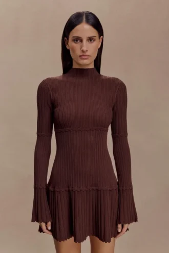 Vestido de punto calado Adena – Chocolate