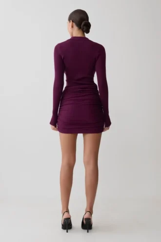 Vestido de punto con botones y manga larga Agness – Ciruela