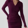 Vestido de punto con botones y manga larga Agness – Ciruela Vestido de punto con botones y manga larga Agness – Ciruela