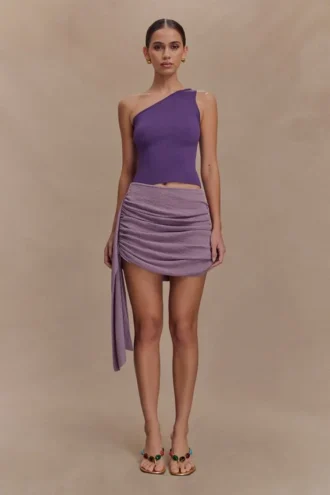 Vestido de punto con falda drapeada Cali – Morado