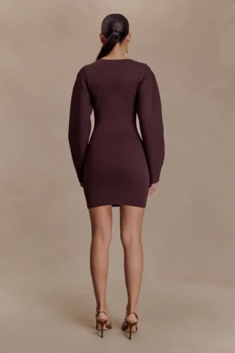 Vestido de punto con mangas abullonadas Billy – Chocolate oscuro