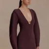 Vestido de punto con mangas abullonadas Billy – Chocolate oscuro Vestido de punto con mangas abullonadas Billy – Chocolate oscuro