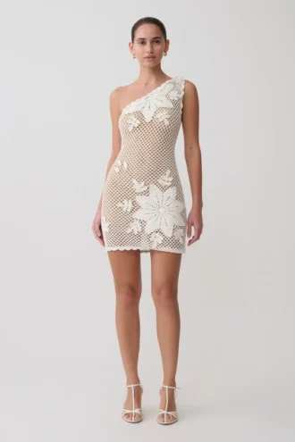 Vestido de punto de ganchillo a mano Barker – Blanco