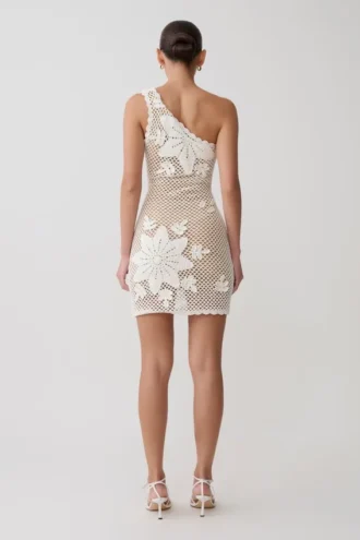 Vestido de punto de ganchillo a mano Barker – Blanco