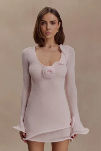 Vestido de punto de manga larga Samira – Rosa brumoso