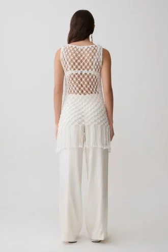 Vestido Devlin con borlas de macramé – Marfil