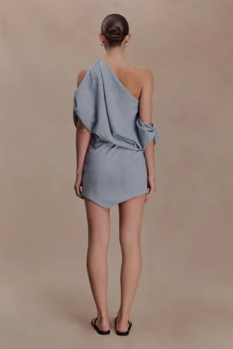 Vestido drapeado Gabriella – Azul carbón jaspeado