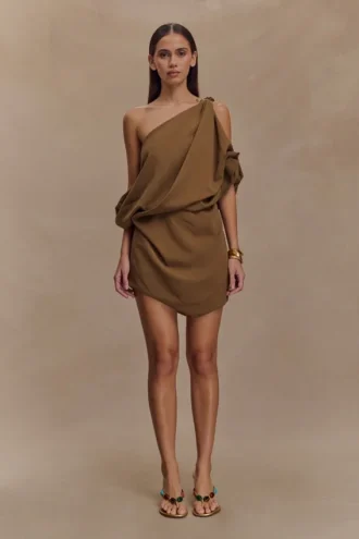 Vestido drapeado Gabriella – Marrón claro jaspeado