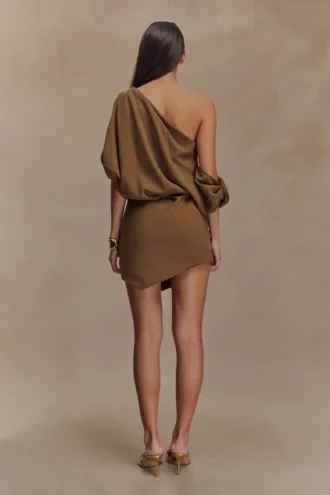Vestido drapeado Gabriella – Marrón claro jaspeado