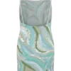 Vestido Eloise con pedrería cosida a mano – Estampado azul en espiral Vestido Eloise con pedrería cosida a mano – Estampado azul en espiral