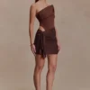 Vestido elástico con estampado de cachemira y pedrería – Chocolate Vestido elástico con estampado de cachemira y pedrería – Chocolate