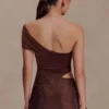 Vestido elástico con estampado de cachemira y pedrería – Chocolate Vestido elástico con estampado de cachemira y pedrería – Chocolate