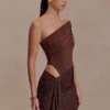 Vestido elástico con estampado de cachemira y pedrería – Chocolate Vestido elástico con estampado de cachemira y pedrería – Chocolate