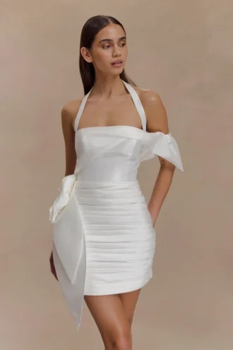Vestido floral Claudine de tafetán – Blanco