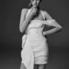 Vestido floral Claudine de tafetán – Blanco