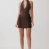 Vestido fruncido de neopreno Anari – Chocolate oscuro