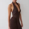Vestido fruncido de neopreno Anari – Chocolate oscuro