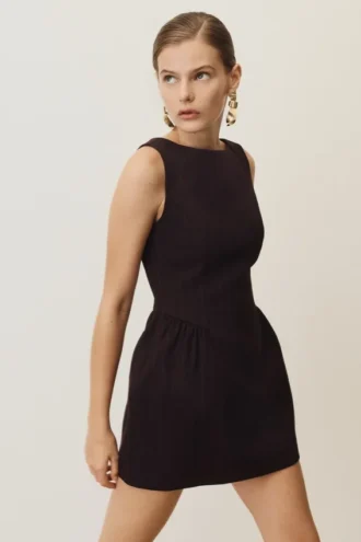 Vestido Hallie con cuello barco – Rayas diplomáticas ciruela