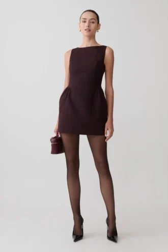 Vestido Hallie con cuello barco – Rayas diplomáticas ciruela