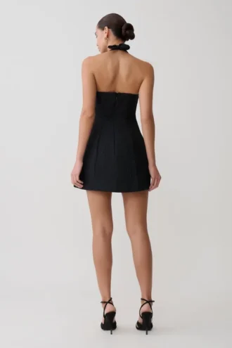 Vestido halter con detalle de lazo Ella – Negro