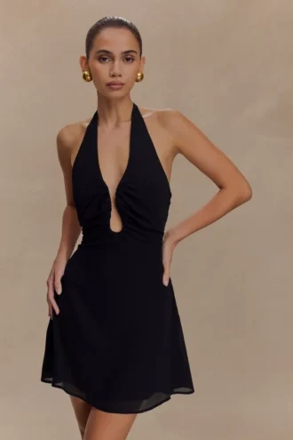 Vestido halter de gasa Malakhai – Negro