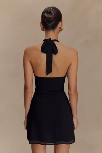 Vestido halter de gasa Malakhai – Negro