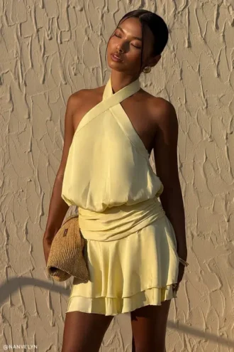 Vestido halter de satén Poppy – Limón