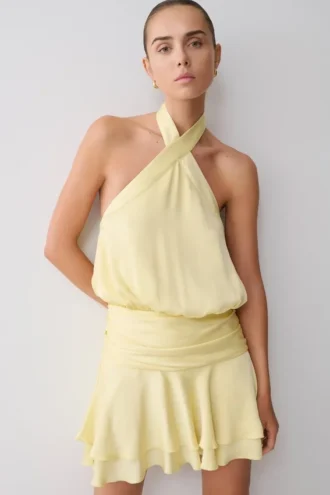 Vestido halter de satén Poppy – Limón