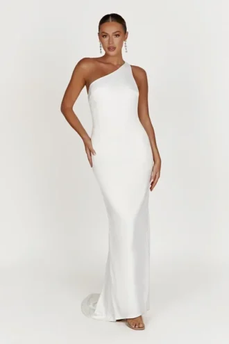 Vestido Harper de un solo hombro – Blanco