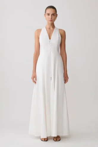 Vestido largo abotonado Sienna – Blanco