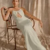 Vestido largo ajustado Beryl con perlas – Marfil Vestido largo ajustado Beryl con perlas – Marfil