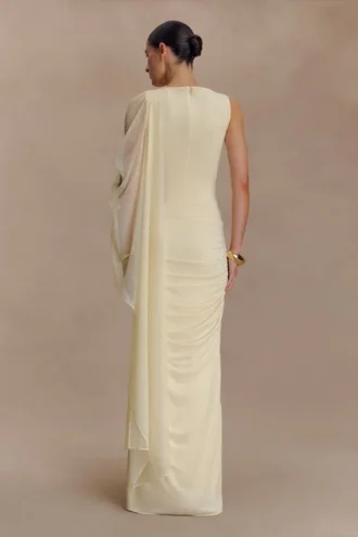 Vestido largo ajustado con fruncidos Amandine – Limón