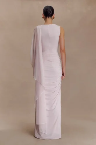 Vestido largo ajustado con fruncidos Amandine – Rosa pálido