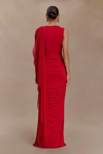 Vestido largo ajustado con fruncidos Amandine – Rubí