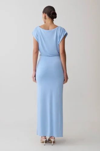 Vestido largo ajustado con lazo y manga corta Maiara – Azul marino