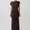 Vestido largo ajustado con lazo y mangas cortas Maiara – Chocolate Vestido largo ajustado con lazo y mangas cortas Maiara – Chocolate