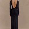 Vestido largo ajustado de manga larga Louisa – Negro Vestido largo ajustado de manga larga Louisa – Negro