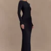 Vestido largo ajustado de manga larga Louisa – Negro Vestido largo ajustado de manga larga Louisa – Negro