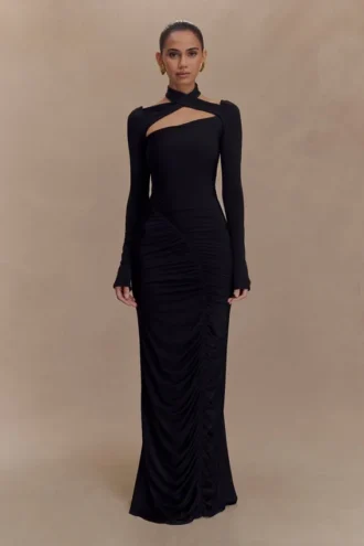 Vestido largo ajustado de manga larga Lyndon – Negro
