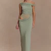 Vestido largo ajustado de un solo hombro Callen – Salvia