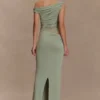 Vestido largo ajustado de un solo hombro Callen – Salvia