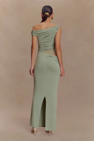 Vestido largo ajustado de un solo hombro Callen – Salvia