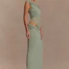 Vestido largo ajustado de un solo hombro Callen – Salvia