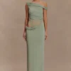 Vestido largo ajustado de un solo hombro Callen – Salvia