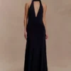 Vestido largo ajustado Juliet con pañuelo – Negro Vestido largo ajustado Juliet con pañuelo – Negro