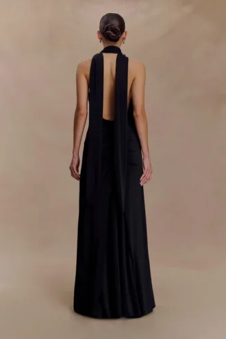 Vestido largo ajustado Juliet con pañuelo – Negro